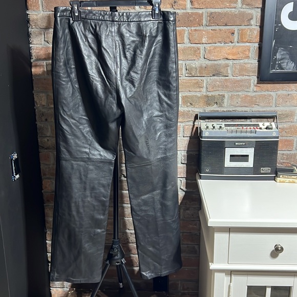 INC Jet Black Genuine Leather Straight Leg Mid Rise Pants - Picture 2 of 15